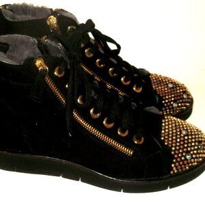 Jounee Italy Black Faux Suede laced +Zipped Studded High Tops 8M